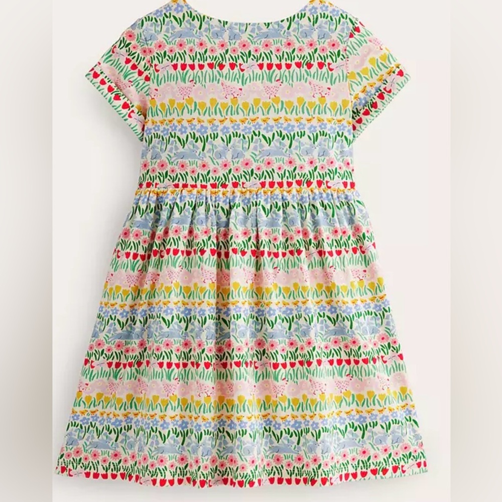 Mini Boden Floral Stripe Cotton Dress Size 5-6